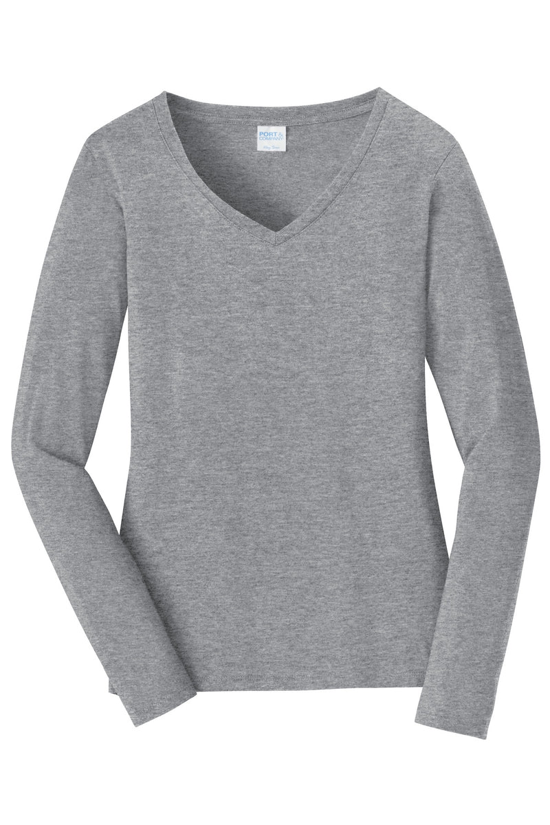 Port & Co Women's Long Sleeve Fan Favorite V-Neck Tee - Athletic Heather