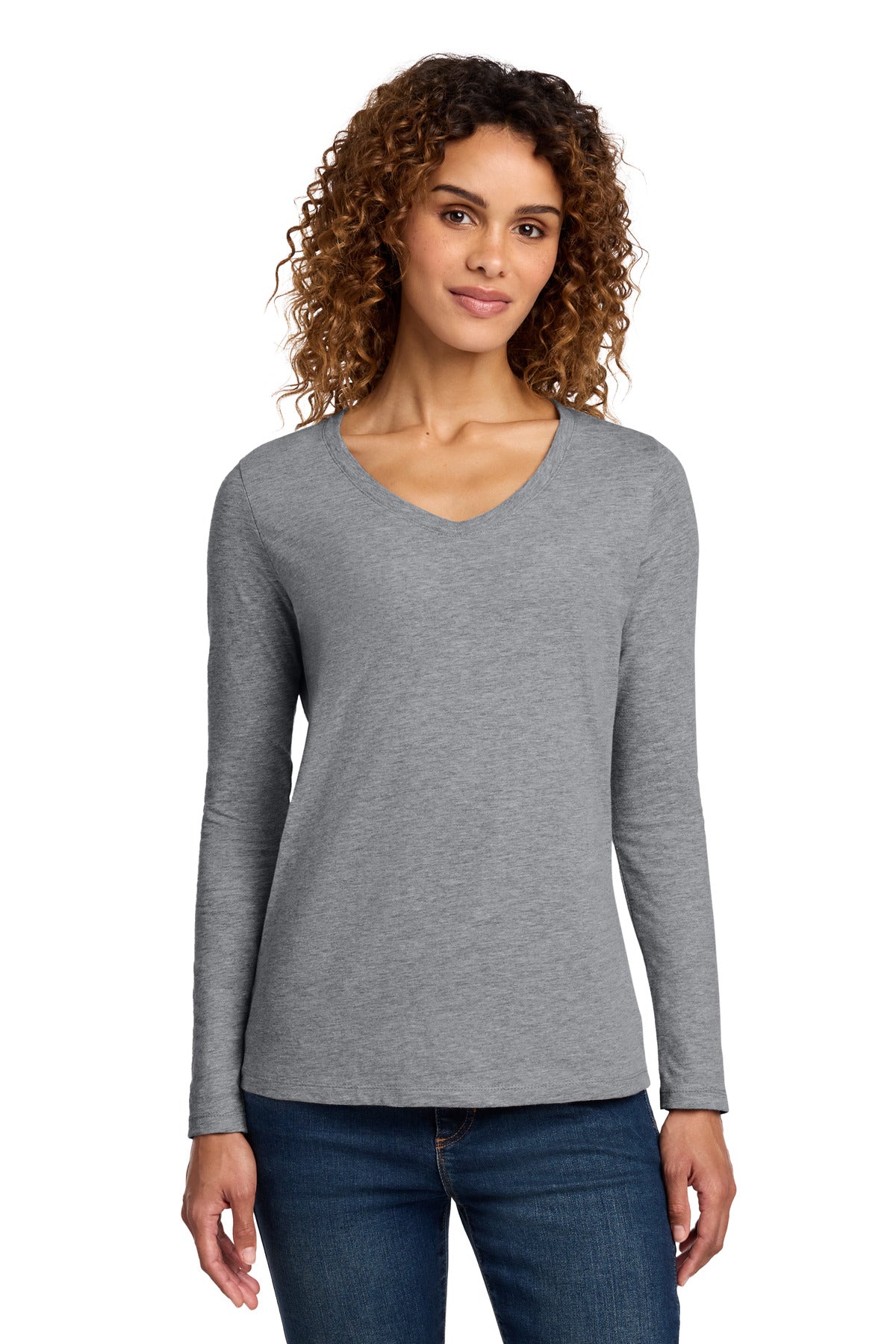 Port & Co Women's Long Sleeve Fan Favorite V-Neck Tee - Athletic Heather