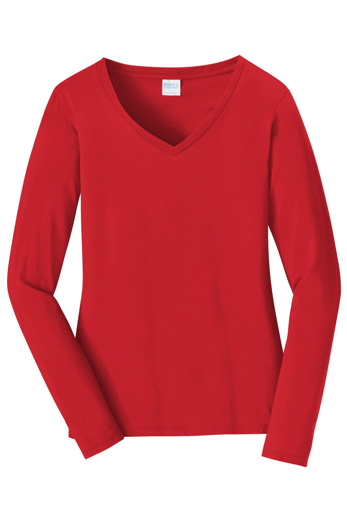 Port & Co Women's Long Sleeve Fan Favorite V-Neck Tee - Bright Red
