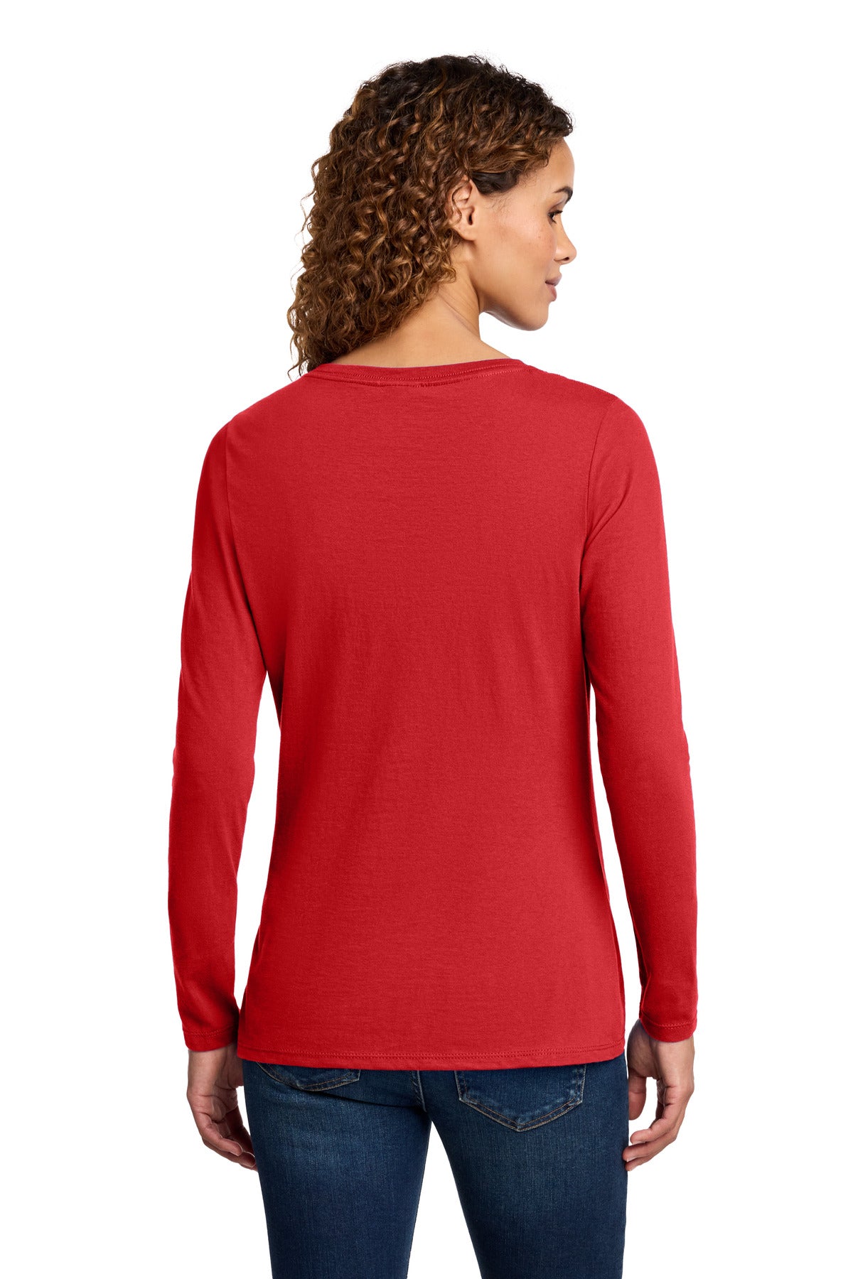Port & Co Women's Long Sleeve Fan Favorite V-Neck Tee - Bright Red