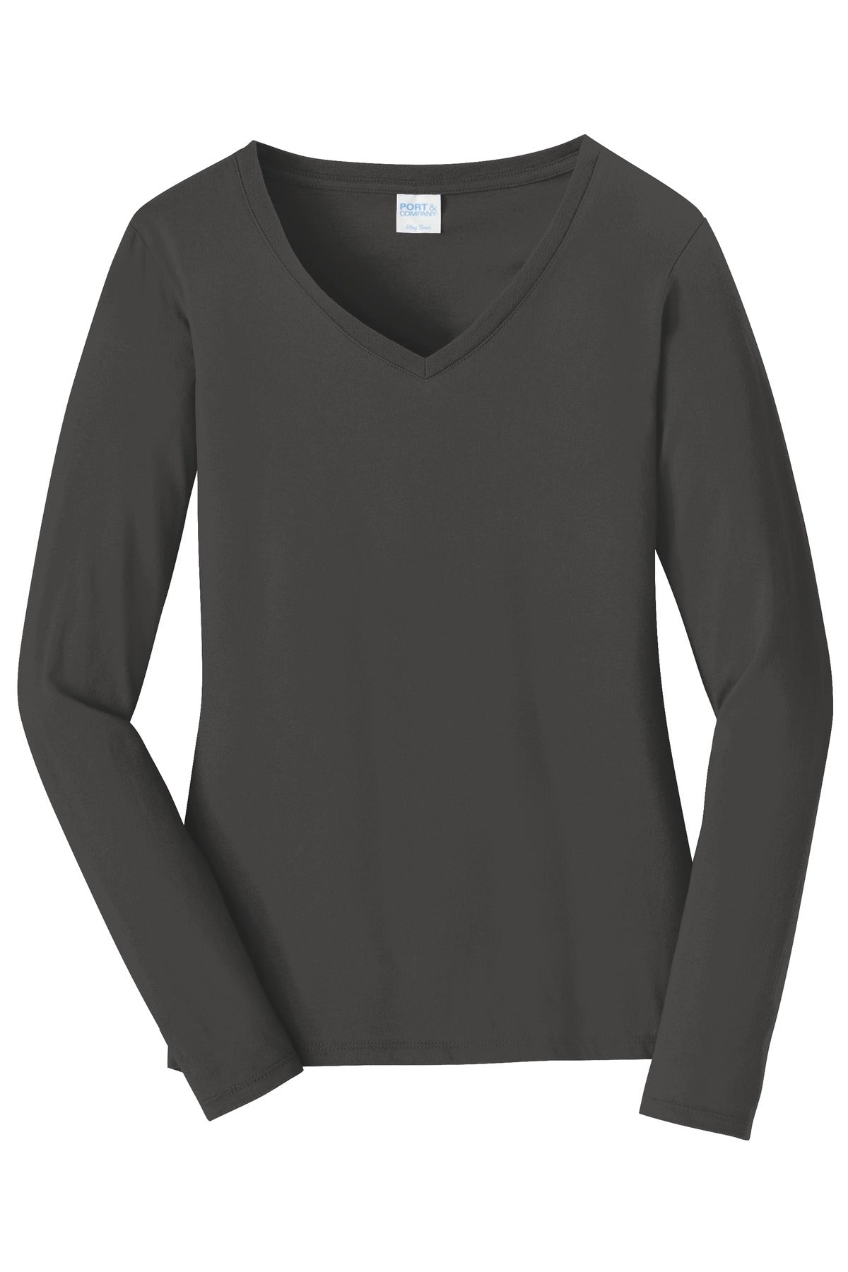 Port & Co Women's Long Sleeve Fan Favorite V-Neck Tee - Charcoal