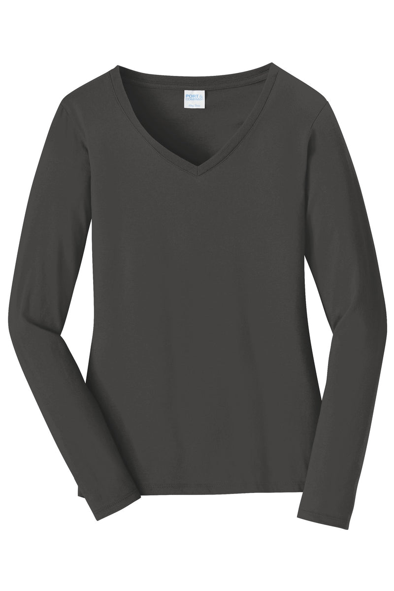 Port & Co Women's Long Sleeve Fan Favorite V-Neck Tee - Charcoal
