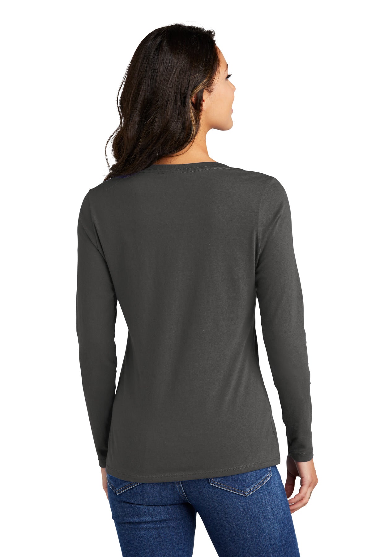 Port & Co Women's Long Sleeve Fan Favorite V-Neck Tee - Charcoal