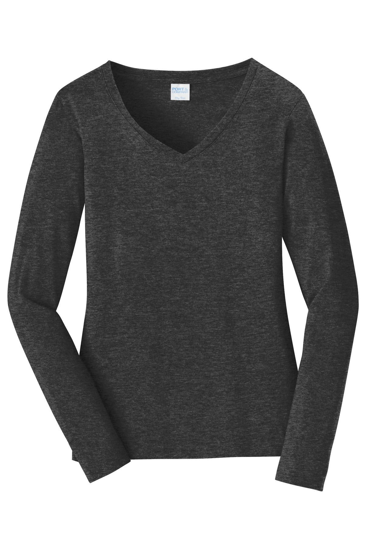 Port & Co Women's Long Sleeve Fan Favorite V-Neck Tee - Dark Heather Grey