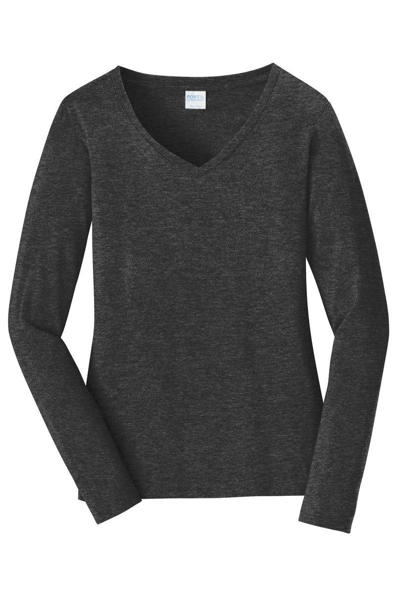 Port & Co Women's Long Sleeve Fan Favorite V-Neck Tee - Dark Heather Grey