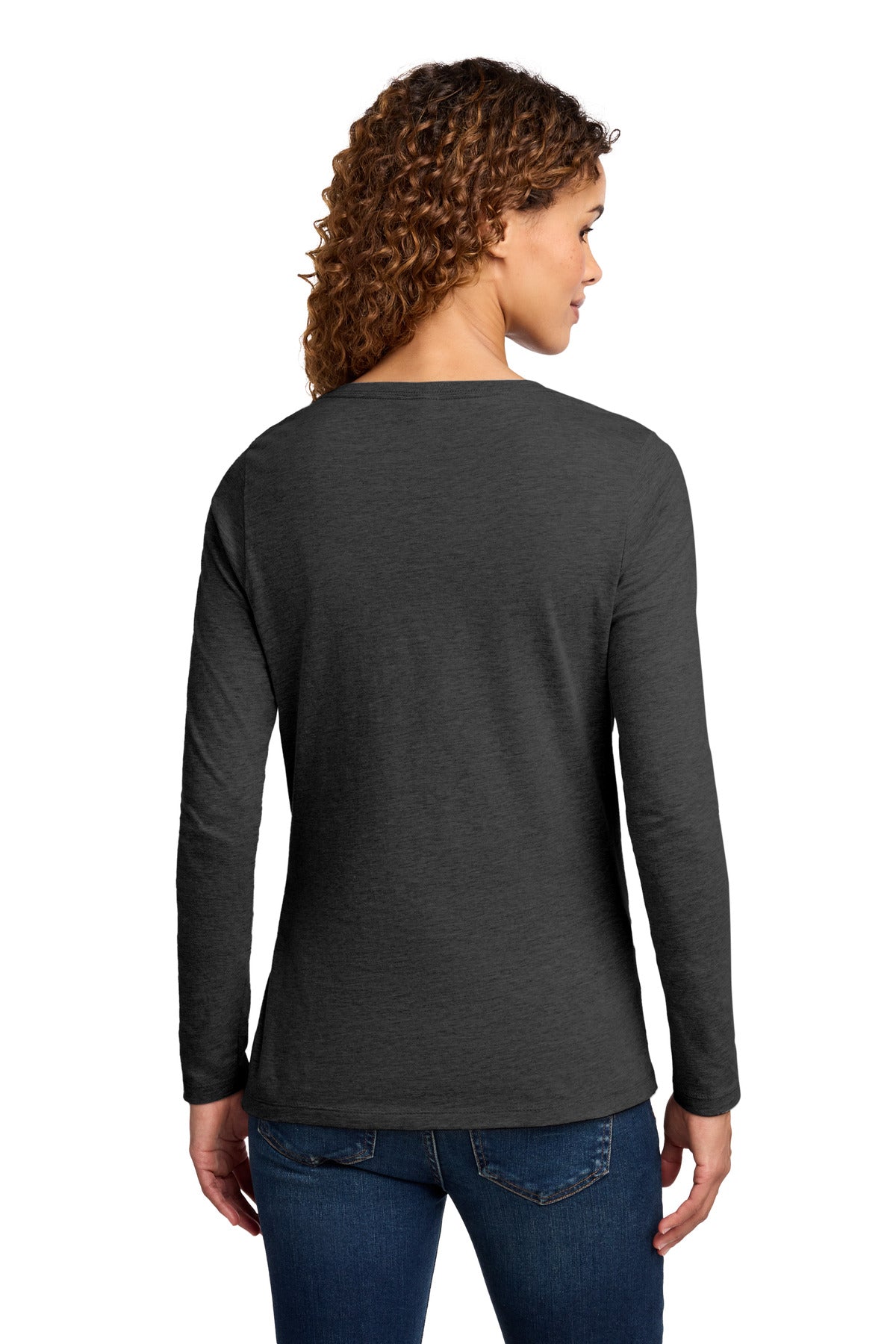 Port & Co Women's Long Sleeve Fan Favorite V-Neck Tee - Dark Heather Grey