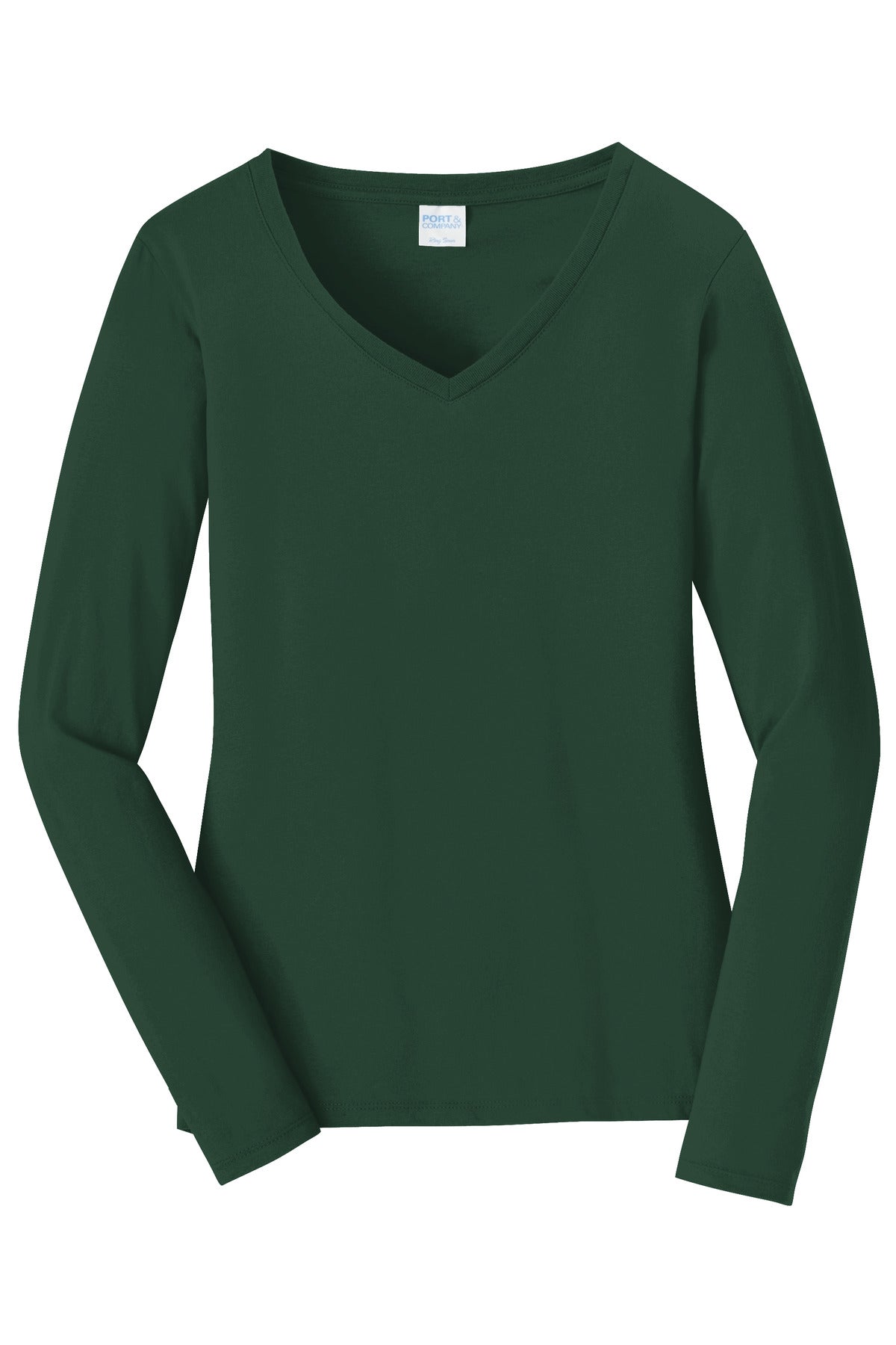 Port & Co Women's Long Sleeve Fan Favorite V-Neck Tee - Forest Green