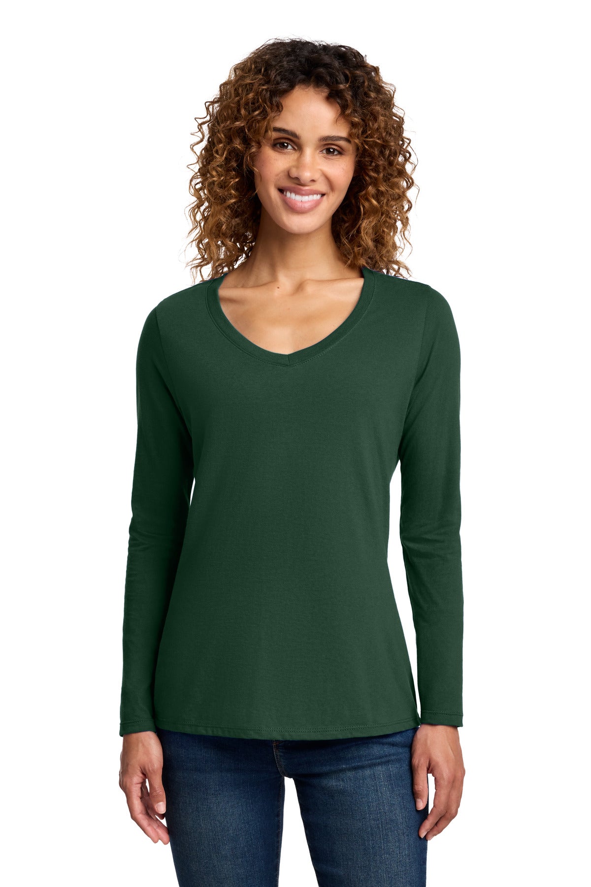 Port & Co Women's Long Sleeve Fan Favorite V-Neck Tee - Forest Green
