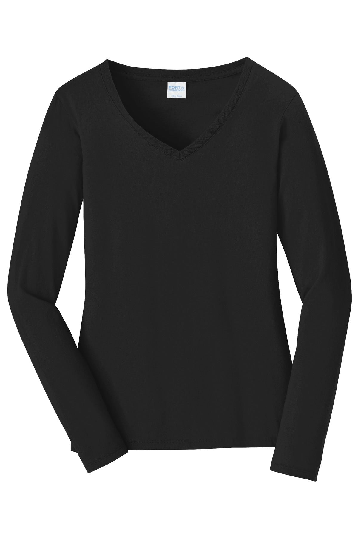 Port & Co Women's Long Sleeve Fan Favorite V-Neck Tee - Jet Black