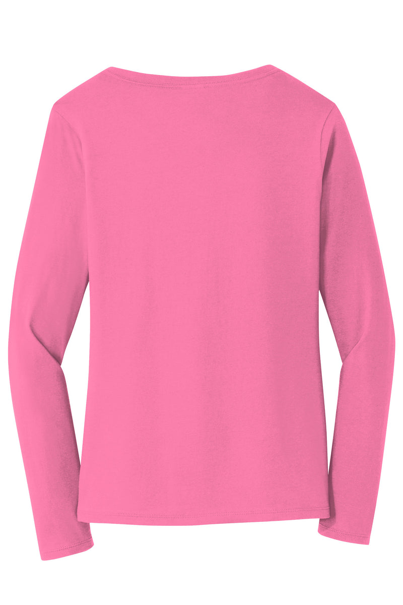 Port & Co Women's Long Sleeve Fan Favorite V-Neck Tee - New Pink