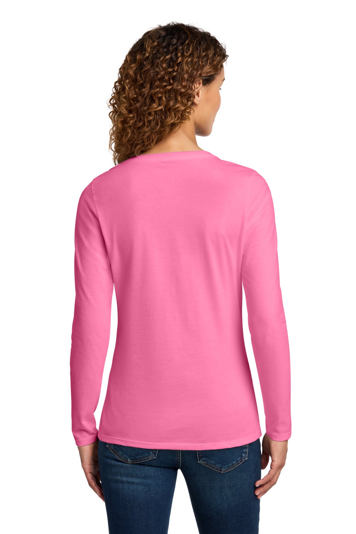 Port & Co Women's Long Sleeve Fan Favorite V-Neck Tee - New Pink