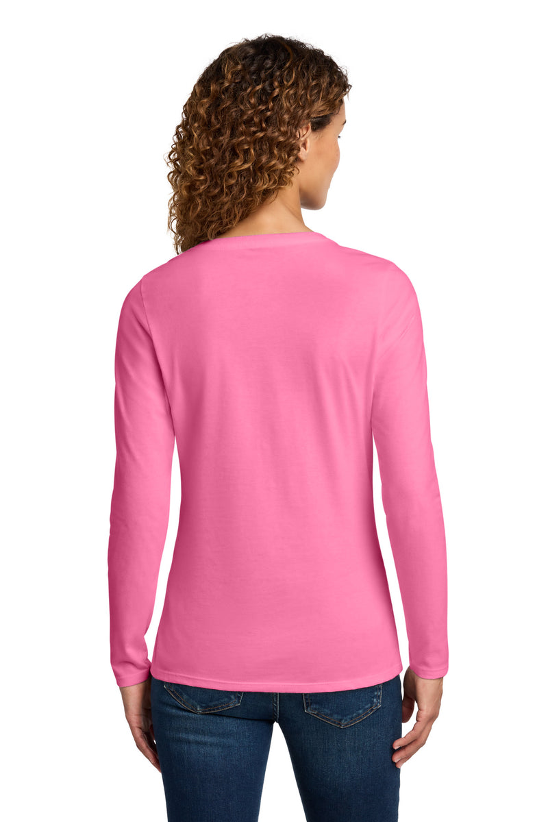 Port & Co Women's Long Sleeve Fan Favorite V-Neck Tee - New Pink