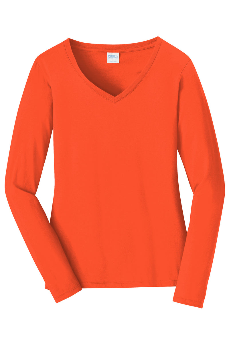Port & Co Women's Long Sleeve Fan Favorite V-Neck Tee - Orange