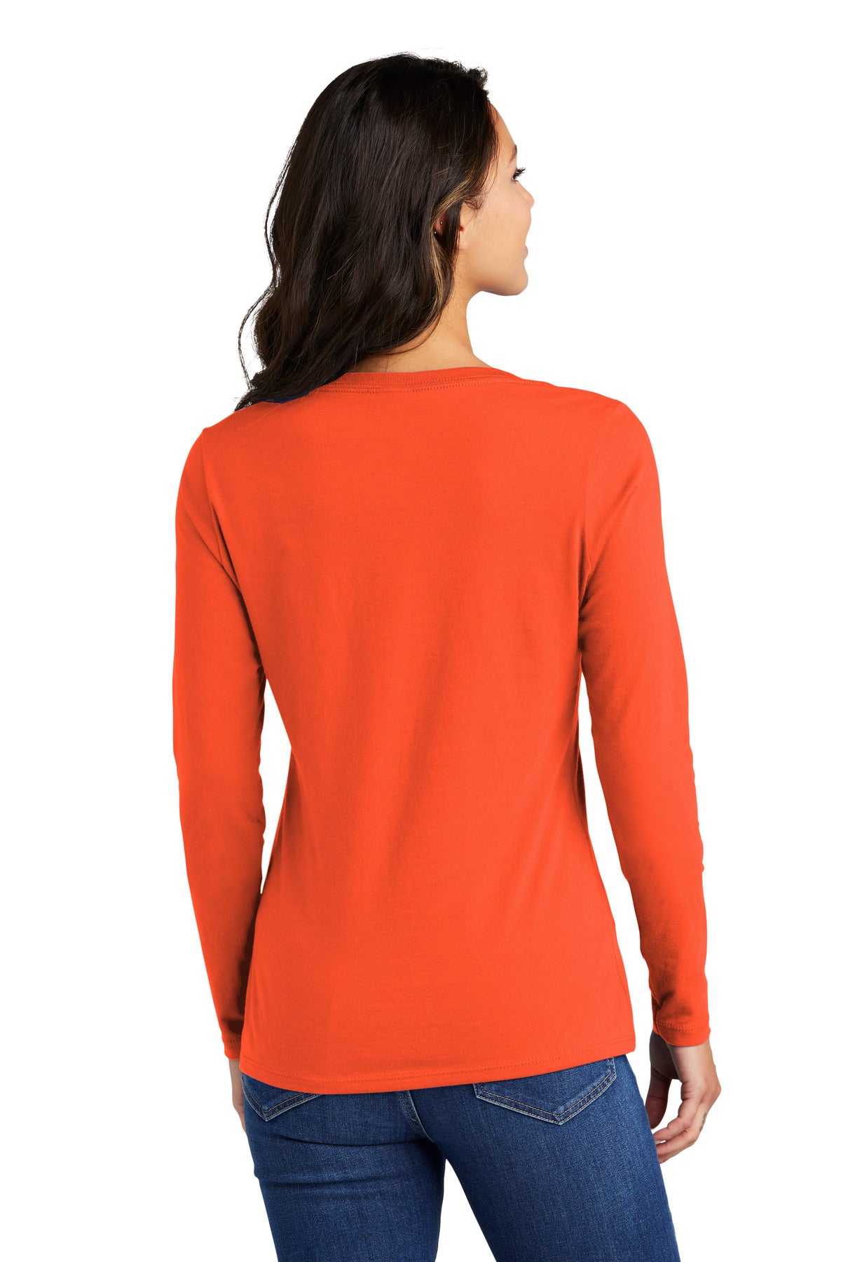 Port & Co Women's Long Sleeve Fan Favorite V-Neck Tee - Orange