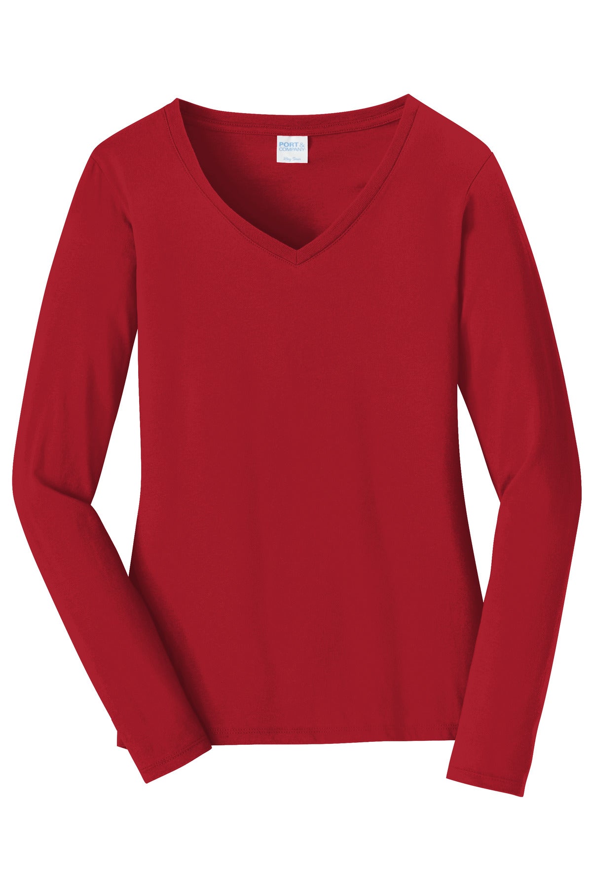 Port & Co Women's Long Sleeve Fan Favorite V-Neck Tee - Team Cardinal