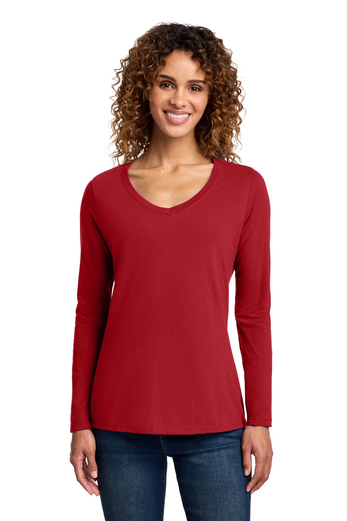 Port & Co Women's Long Sleeve Fan Favorite V-Neck Tee - Team Cardinal