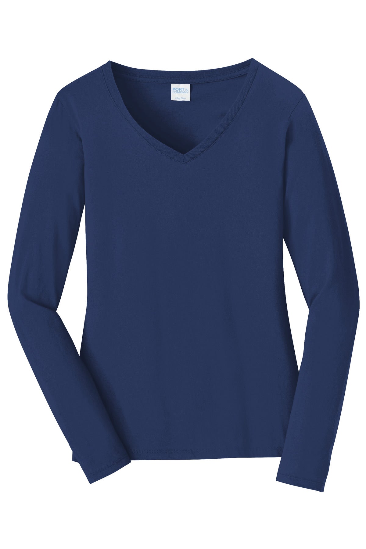Port & Co Women's Long Sleeve Fan Favorite V-Neck Tee - Team Navy
