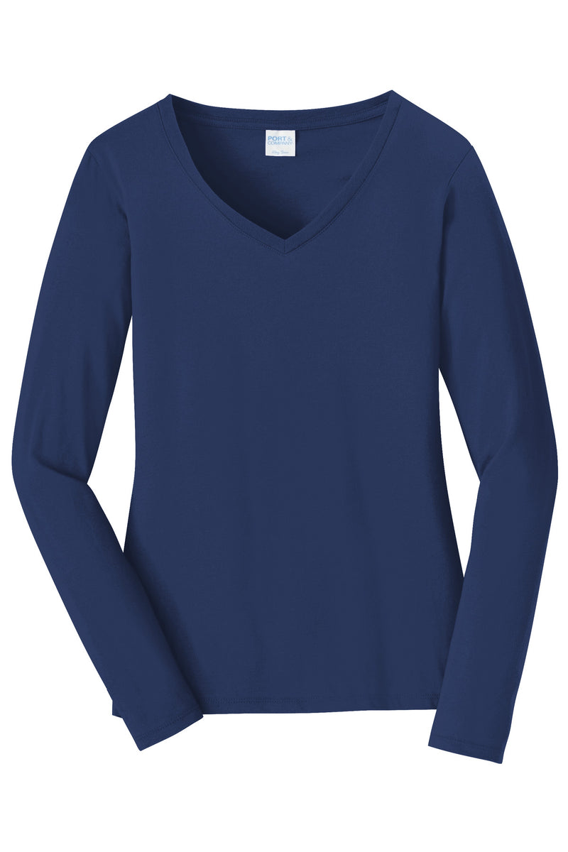 Port & Co Women's Long Sleeve Fan Favorite V-Neck Tee - Team Navy