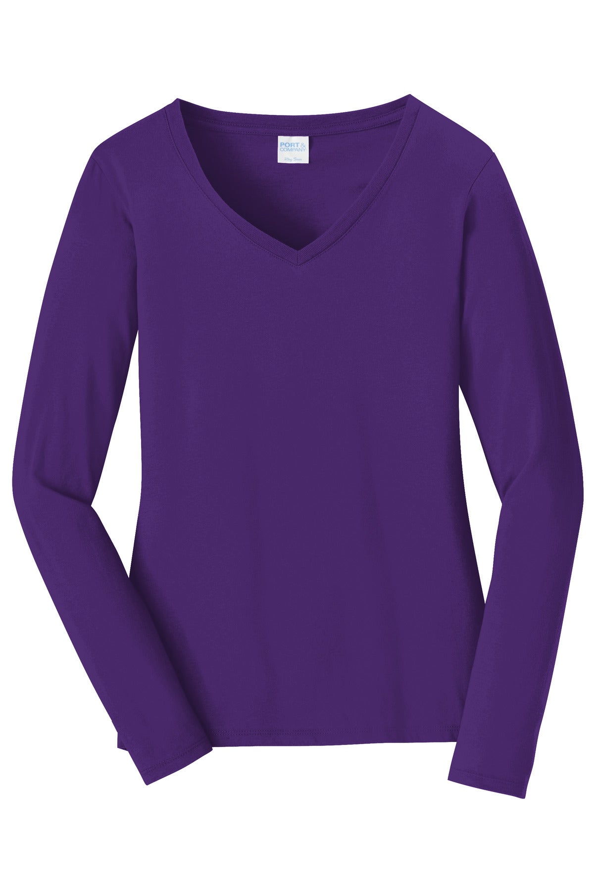 Port & Co Women's Long Sleeve Fan Favorite V-Neck Tee - Team Purple