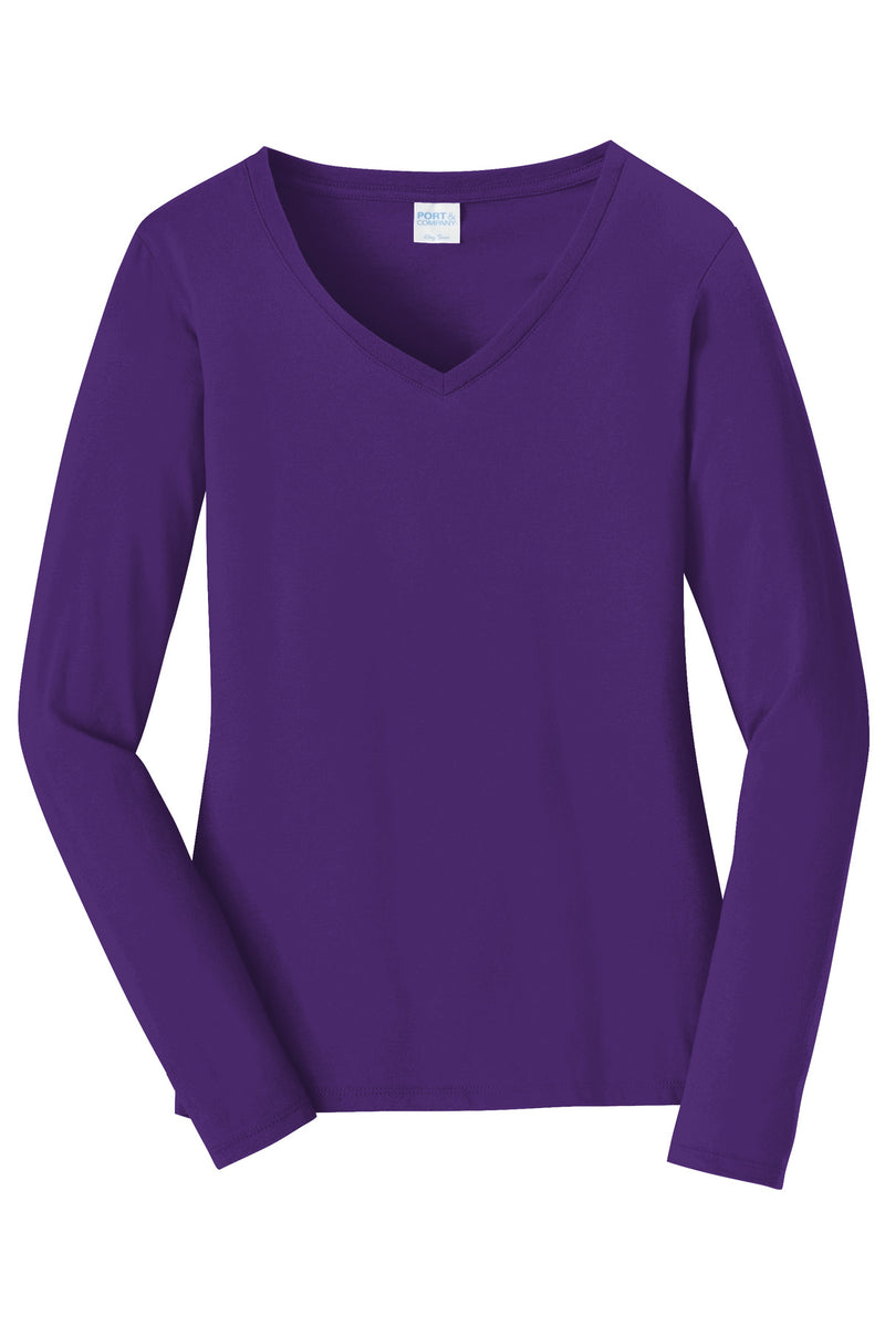 Port & Co Women's Long Sleeve Fan Favorite V-Neck Tee - Team Purple