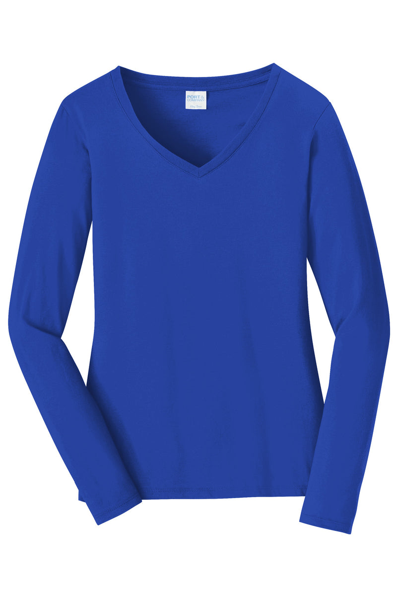 Port & Co Women's Long Sleeve Fan Favorite V-Neck Tee - True Royal