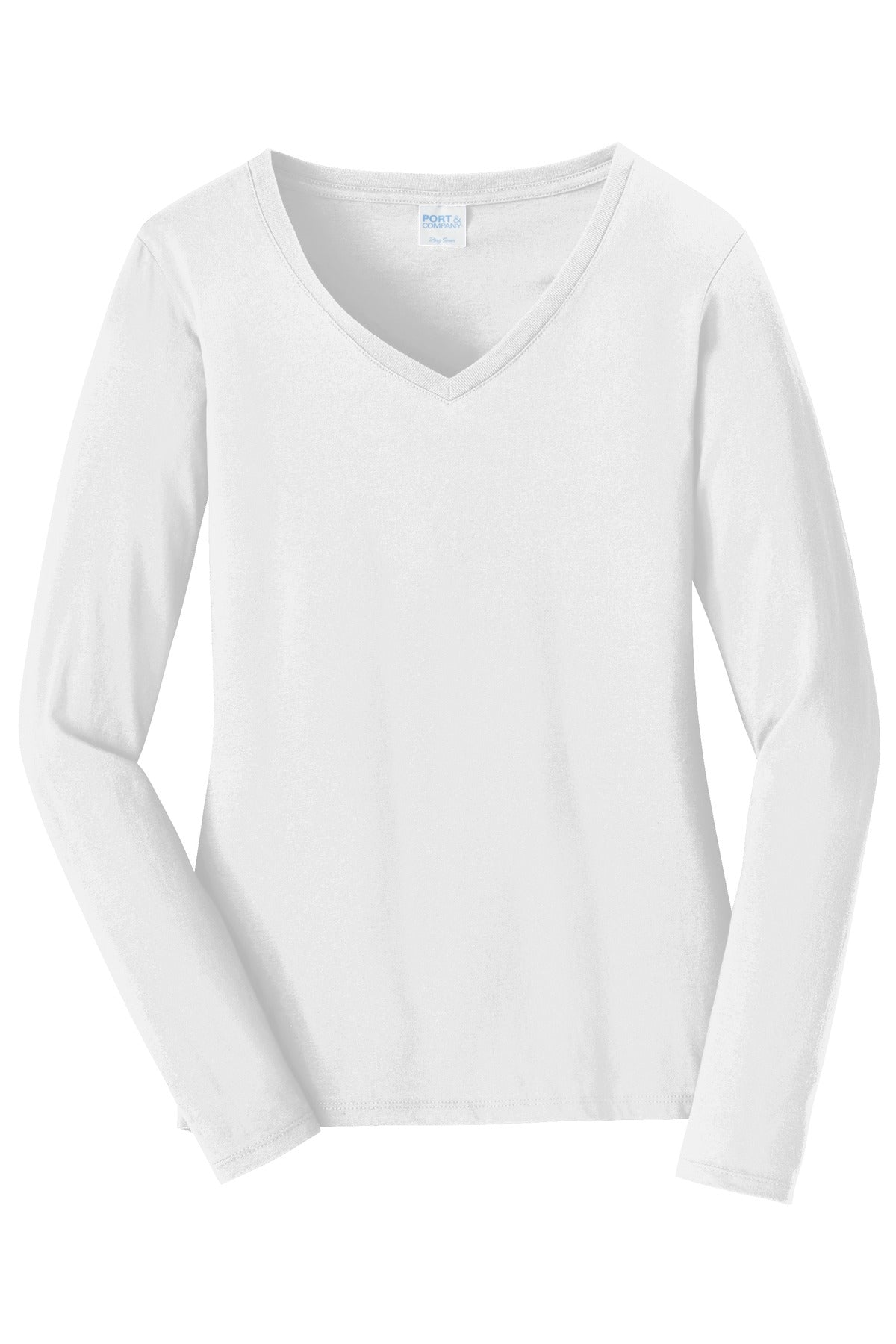Port & Co Women's Long Sleeve Fan Favorite V-Neck Tee - White