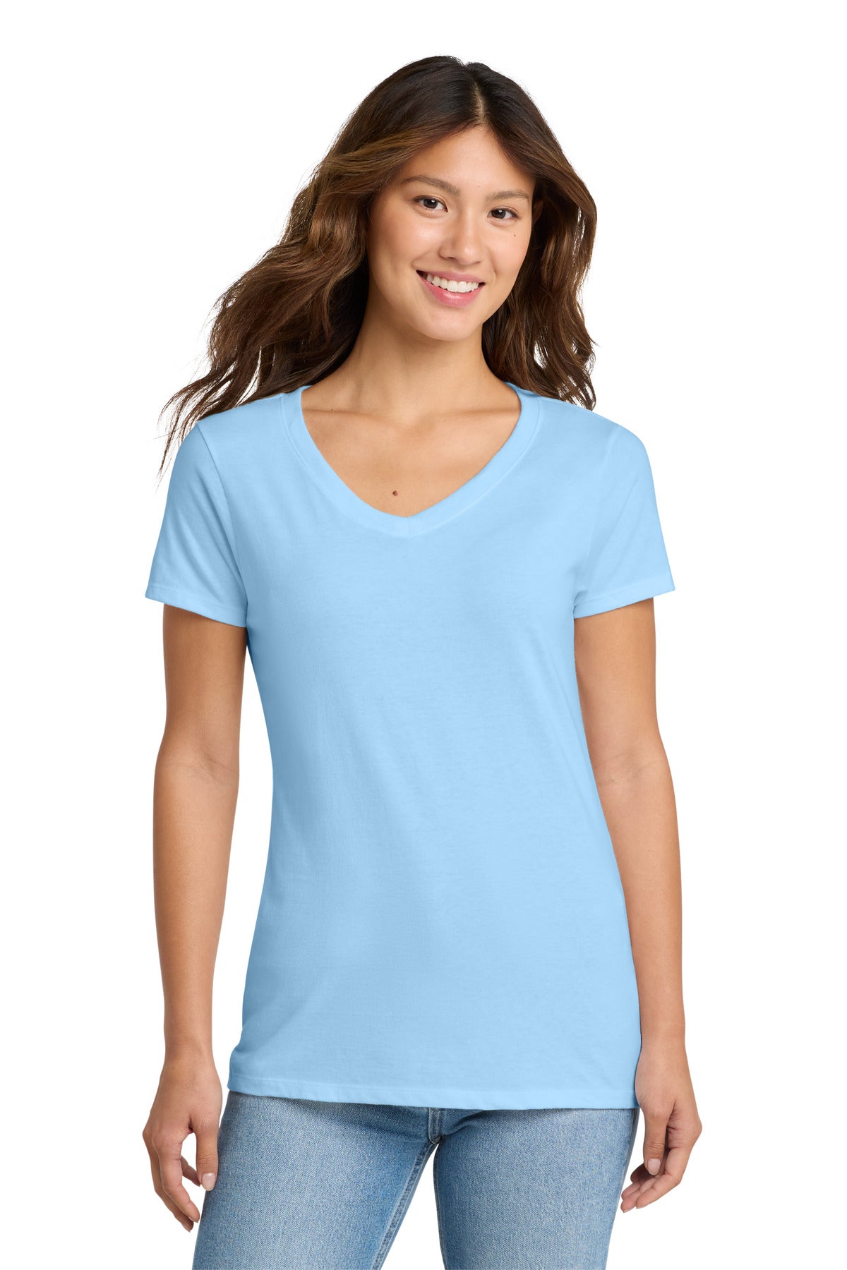 Port & Co Women's Fan Favorite V-Neck Tee - Light Blue