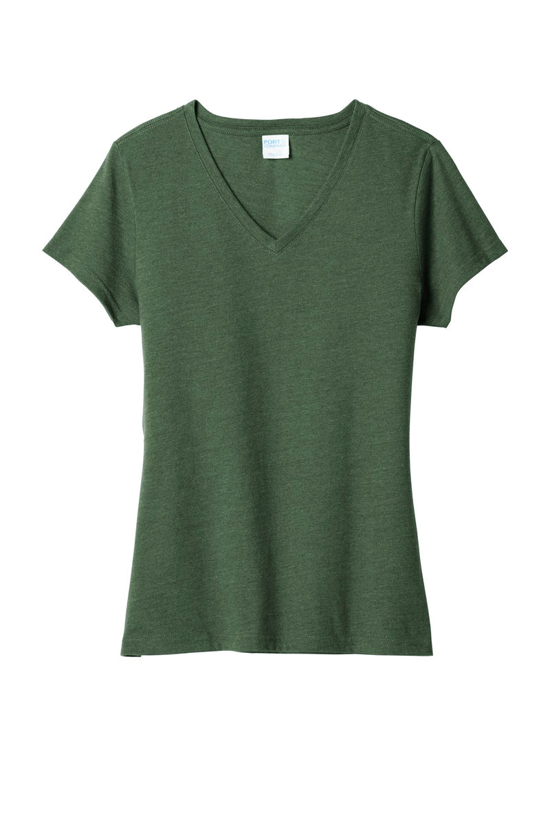 Port & Co Women's Fan Favorite Blend V-Neck Tee - Forest Green Heather