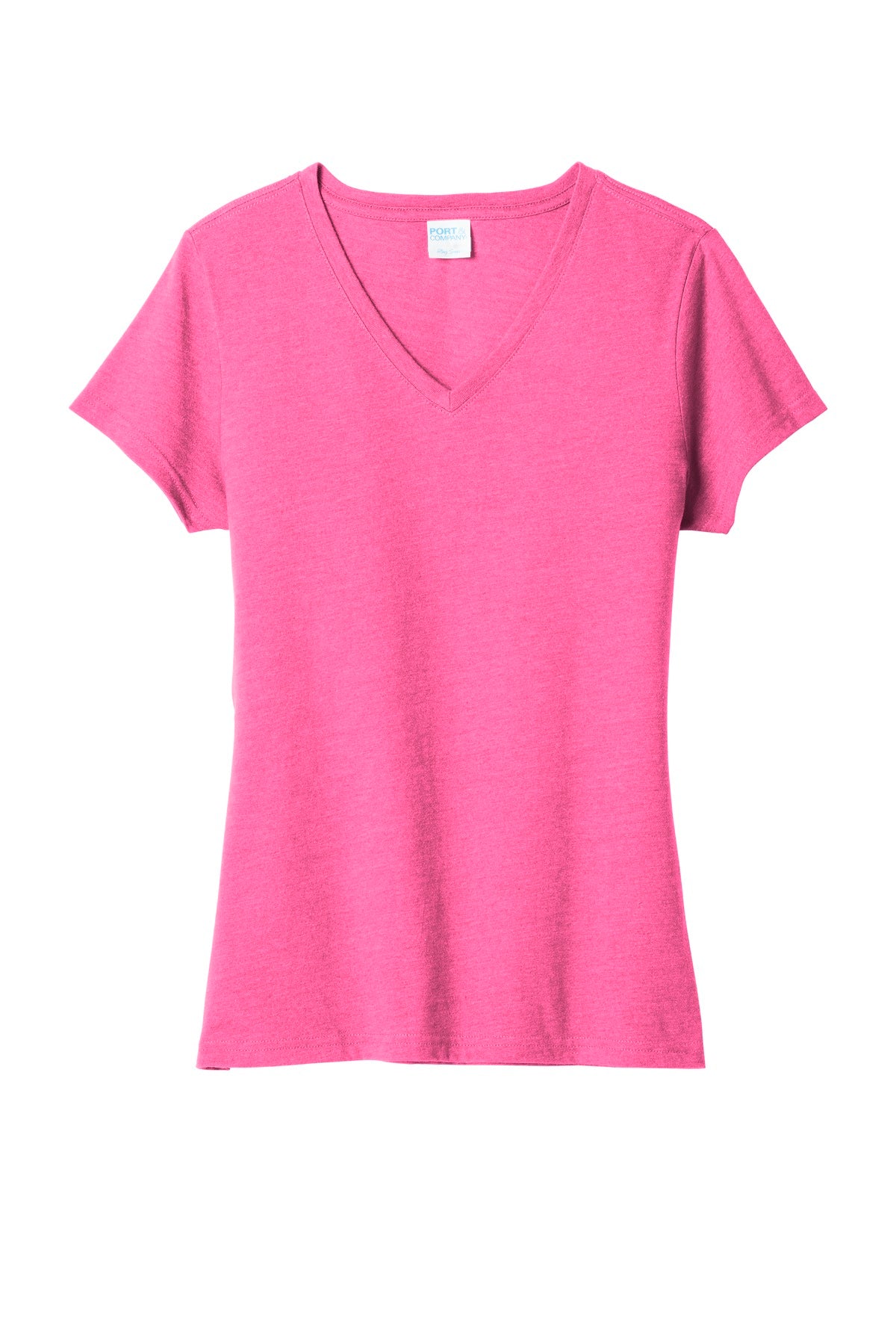 Port & Co Women's Fan Favorite Blend V-Neck Tee - Neon Pink Heather