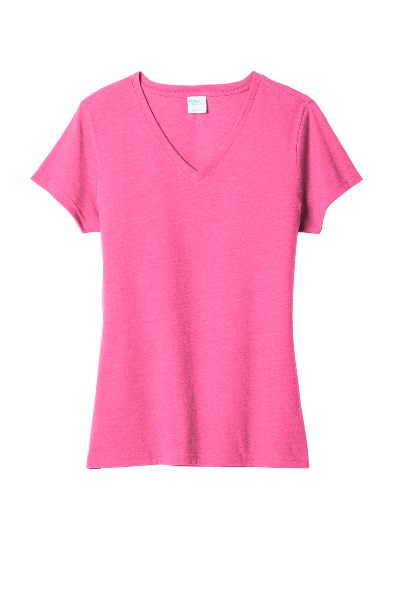Port & Co Women's Fan Favorite Blend V-Neck Tee - Neon Pink Heather