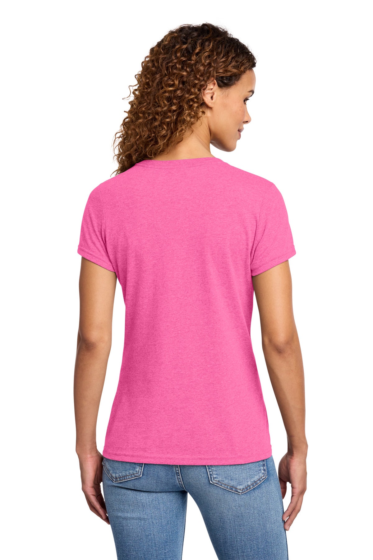 Port & Co Women's Fan Favorite Blend V-Neck Tee - Neon Pink Heather