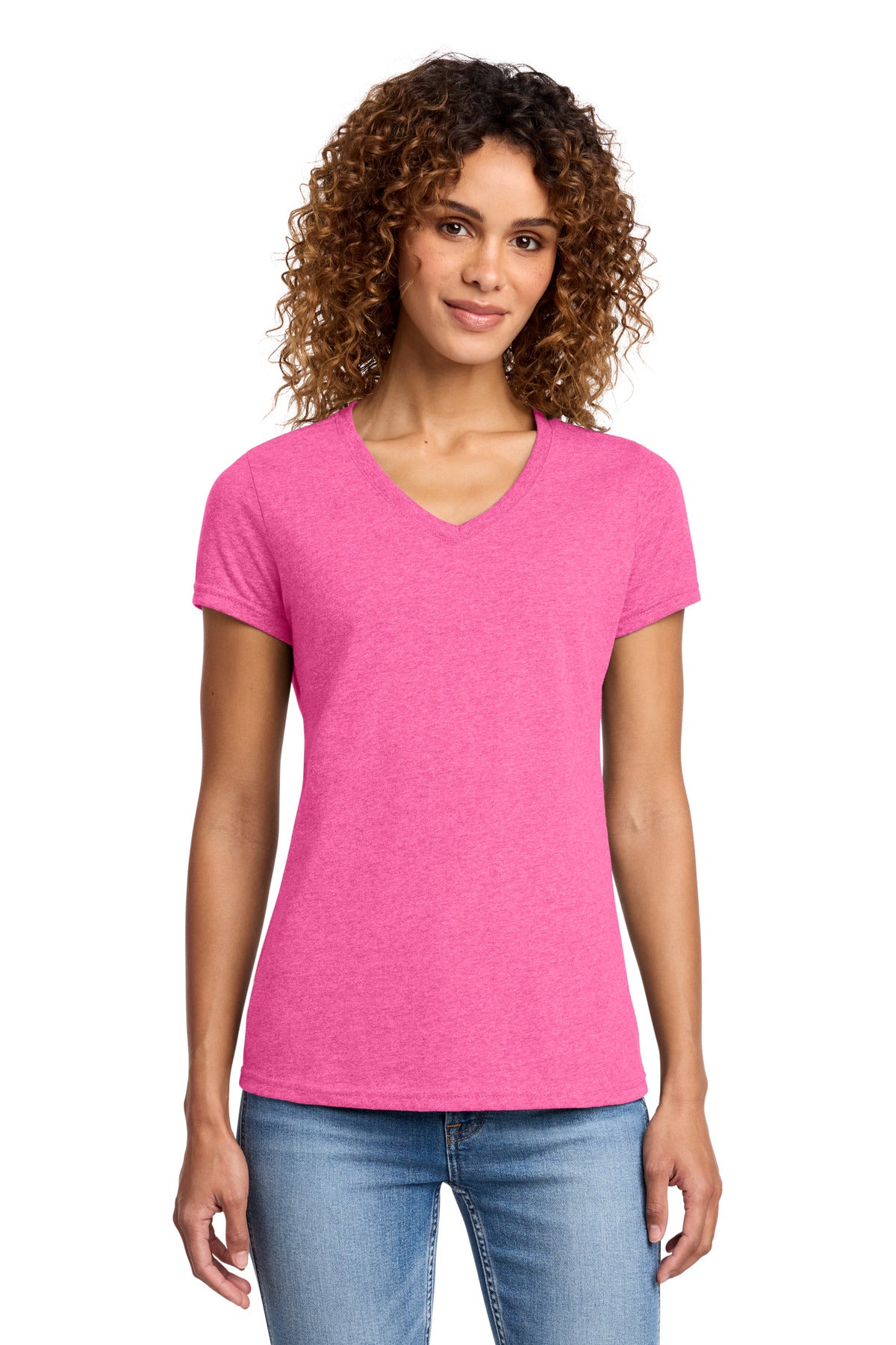 Port & Co Women's Fan Favorite Blend V-Neck Tee - Neon Pink Heather