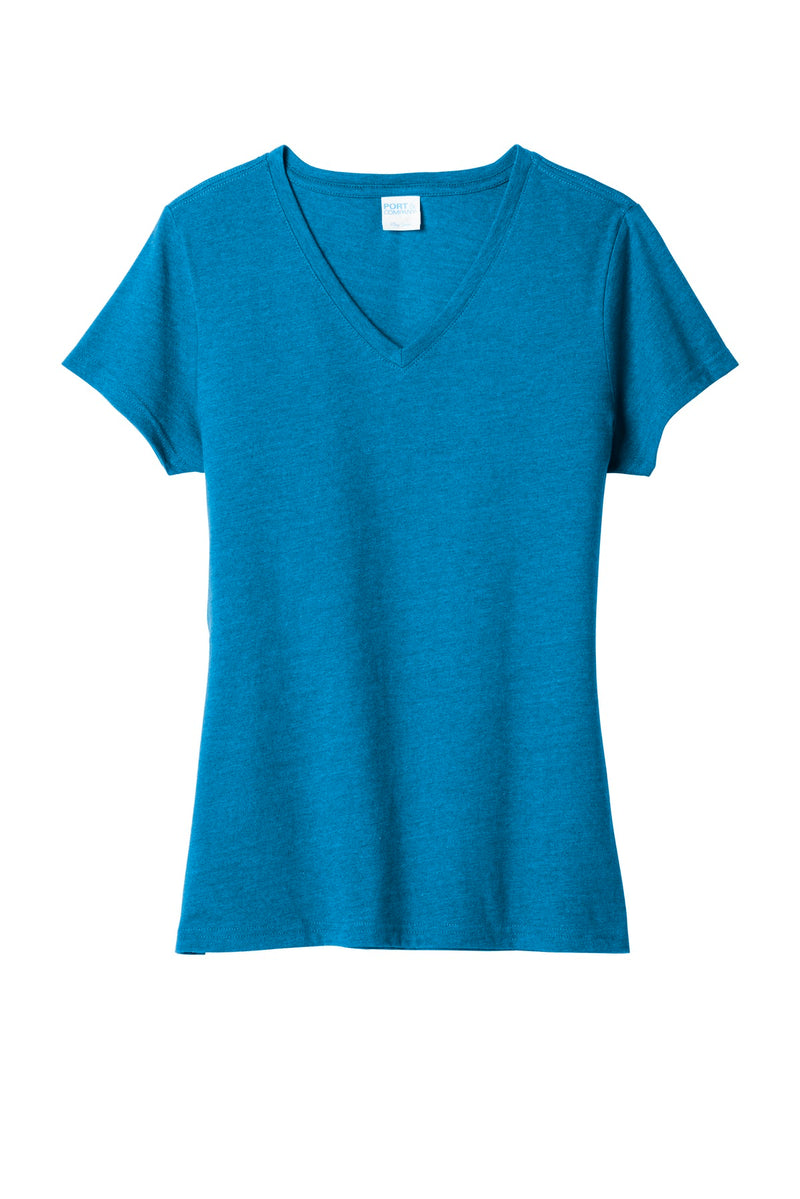 Port & Co Women's Fan Favorite Blend V-Neck Tee - Sapphire Heather