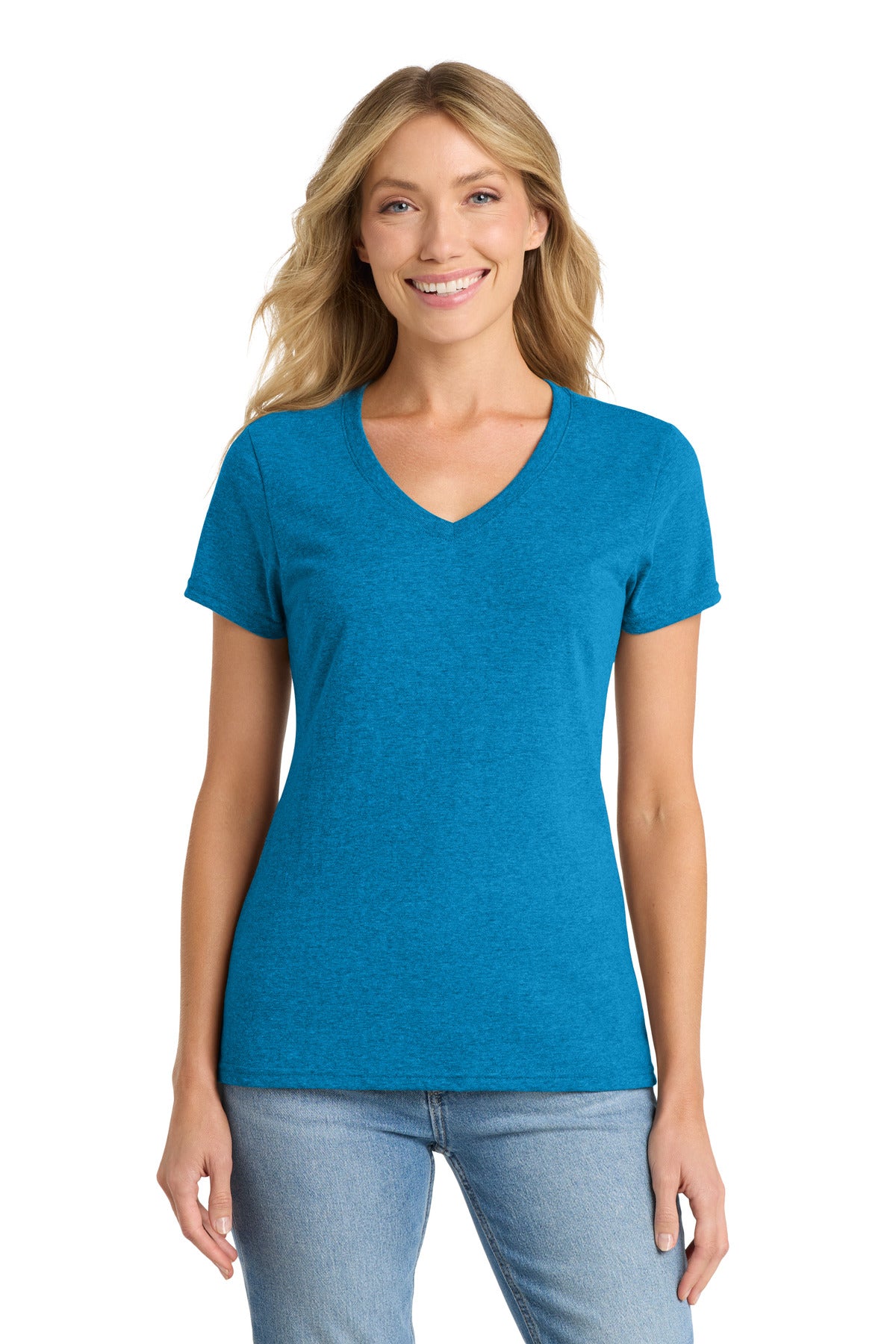 Port & Co Women's Fan Favorite Blend V-Neck Tee - Sapphire Heather