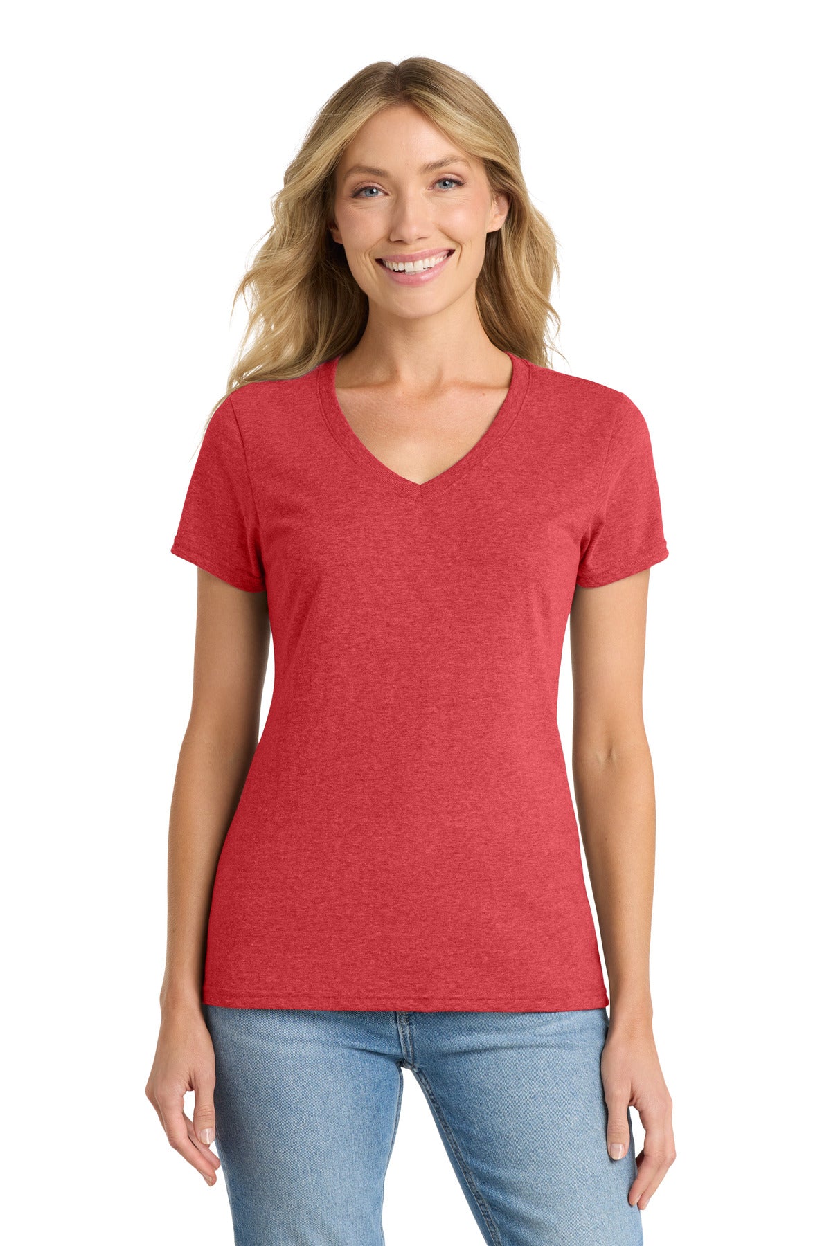 Port & Co Women's Fan Favorite Blend V-Neck Tee - Team Cardinal Heather