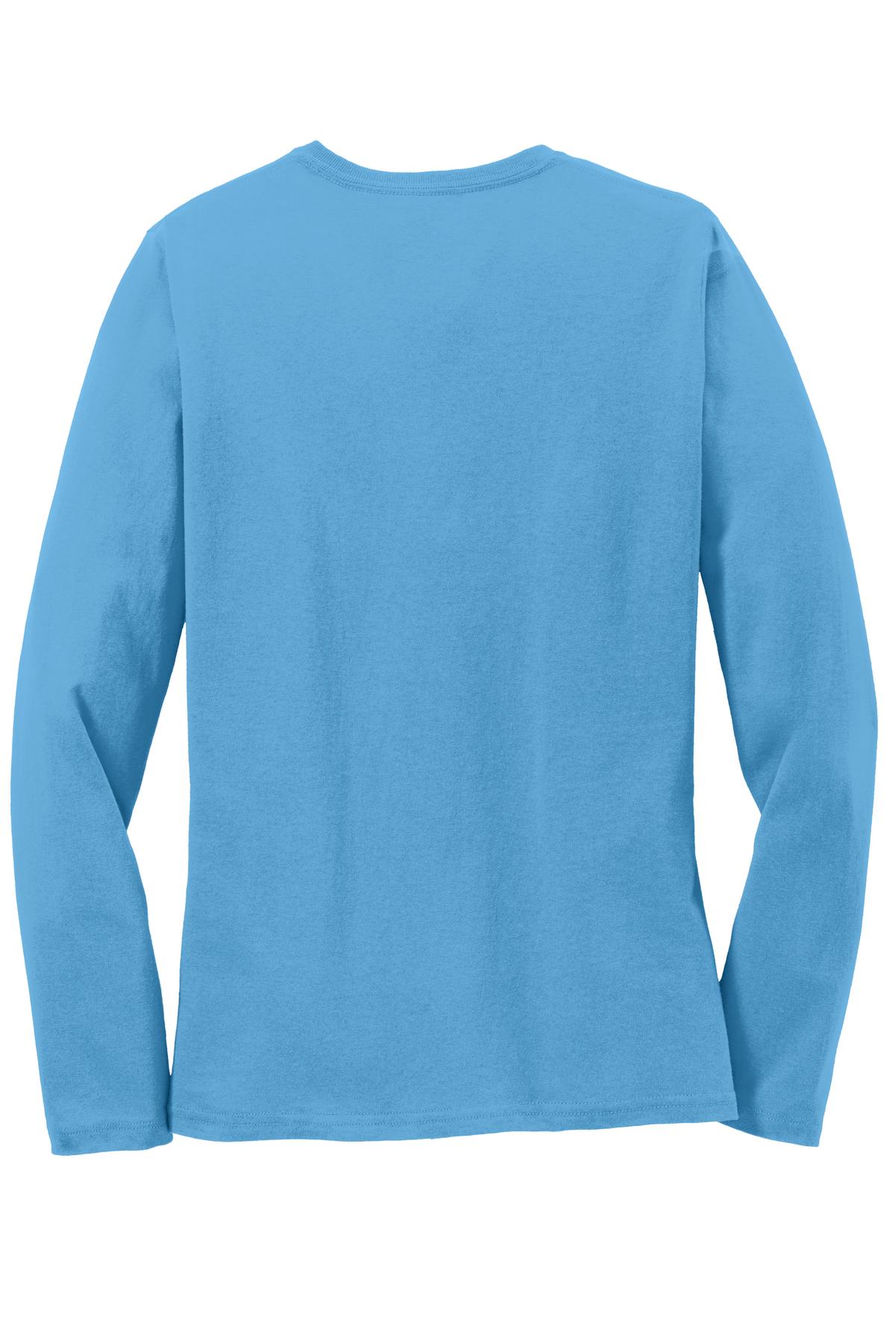 Port & Co Women's Long Sleeve Core Cotton Tee - Aquatic Blue