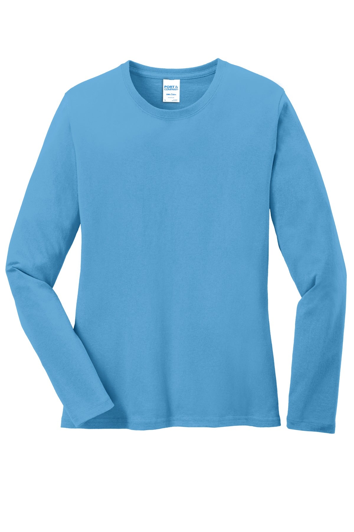 Port & Co Women's Long Sleeve Core Cotton Tee - Aquatic Blue