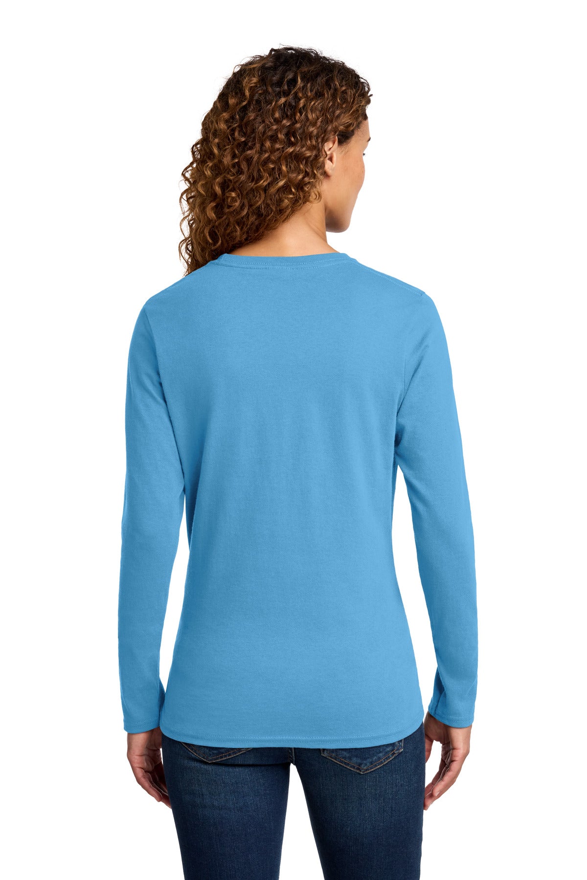 Port & Co Women's Long Sleeve Core Cotton Tee - Aquatic Blue