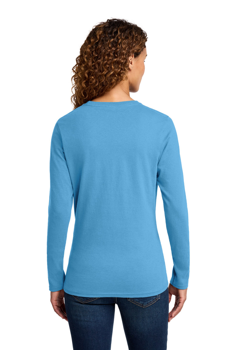 Port & Co Women's Long Sleeve Core Cotton Tee - Aquatic Blue