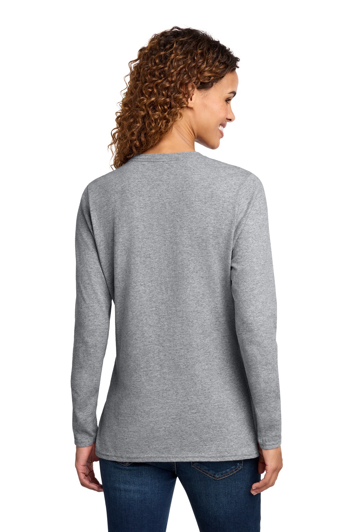 Port & Co Women's Long Sleeve Core Cotton Tee - Athletic Heather