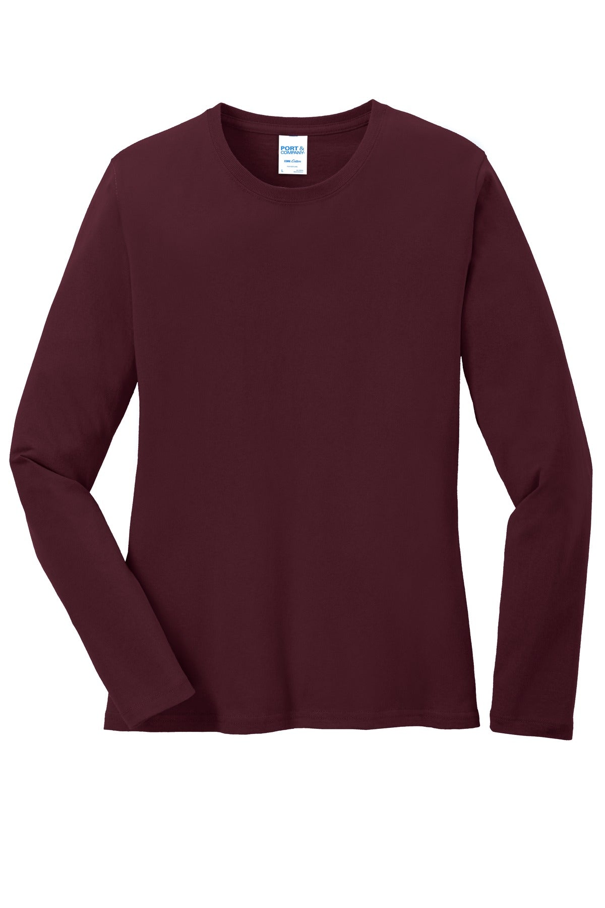 Port & Co Women's Long Sleeve Core Cotton Tee - Athletic Maroon
