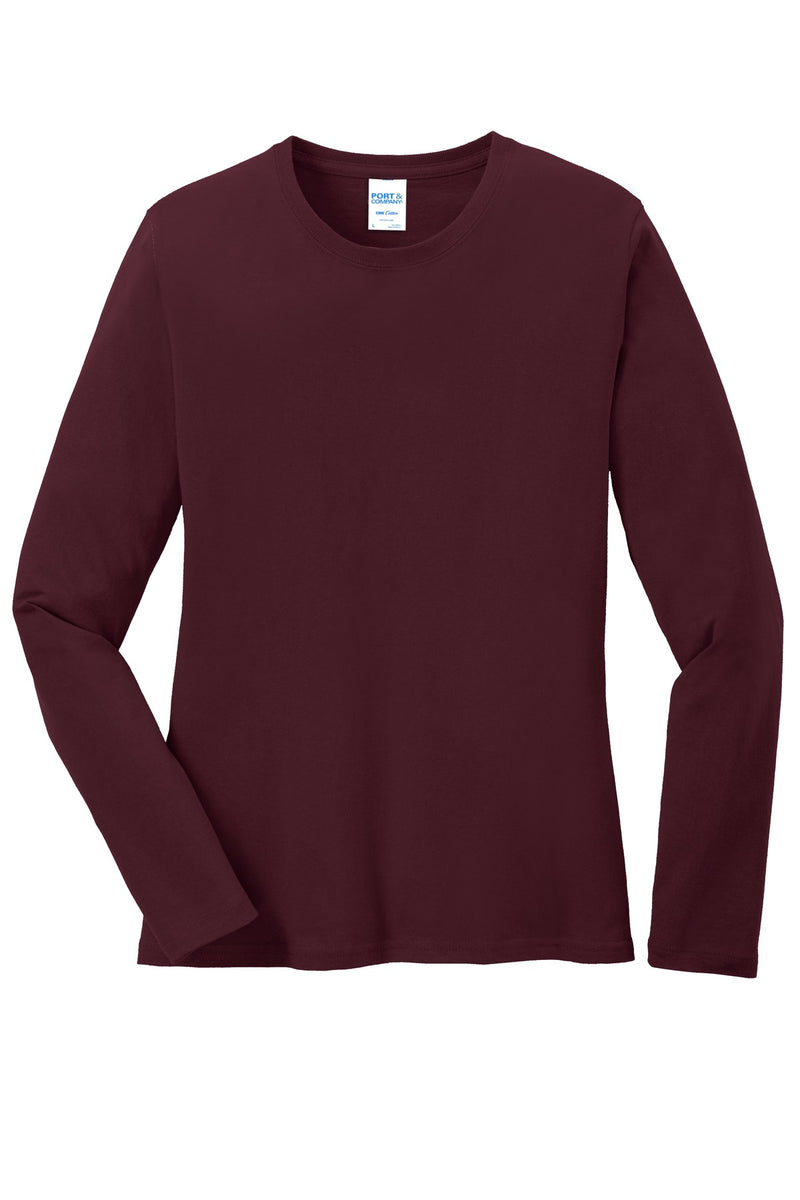 Port & Co Women's Long Sleeve Core Cotton Tee - Athletic Maroon