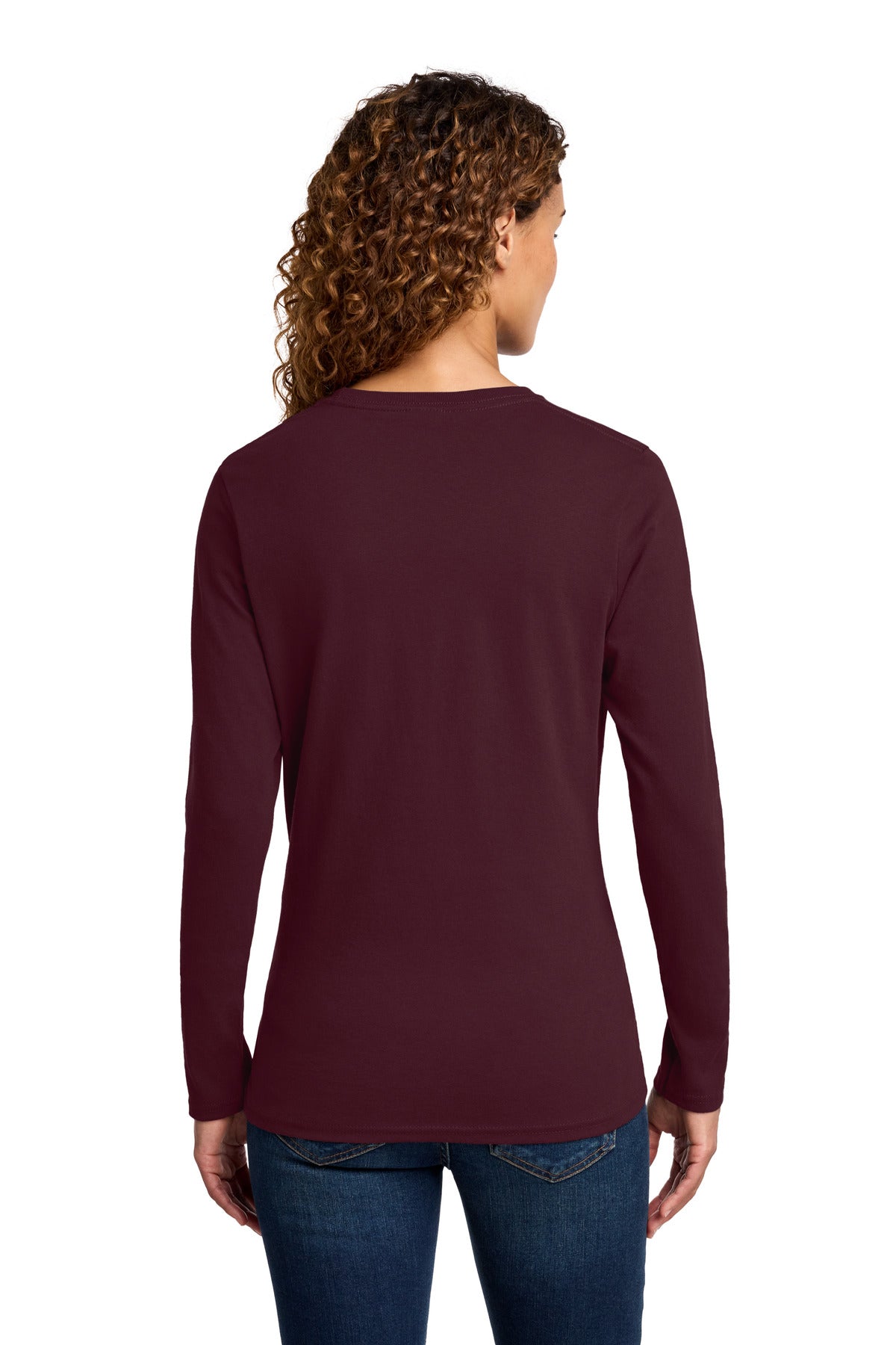 Port & Co Women's Long Sleeve Core Cotton Tee - Athletic Maroon