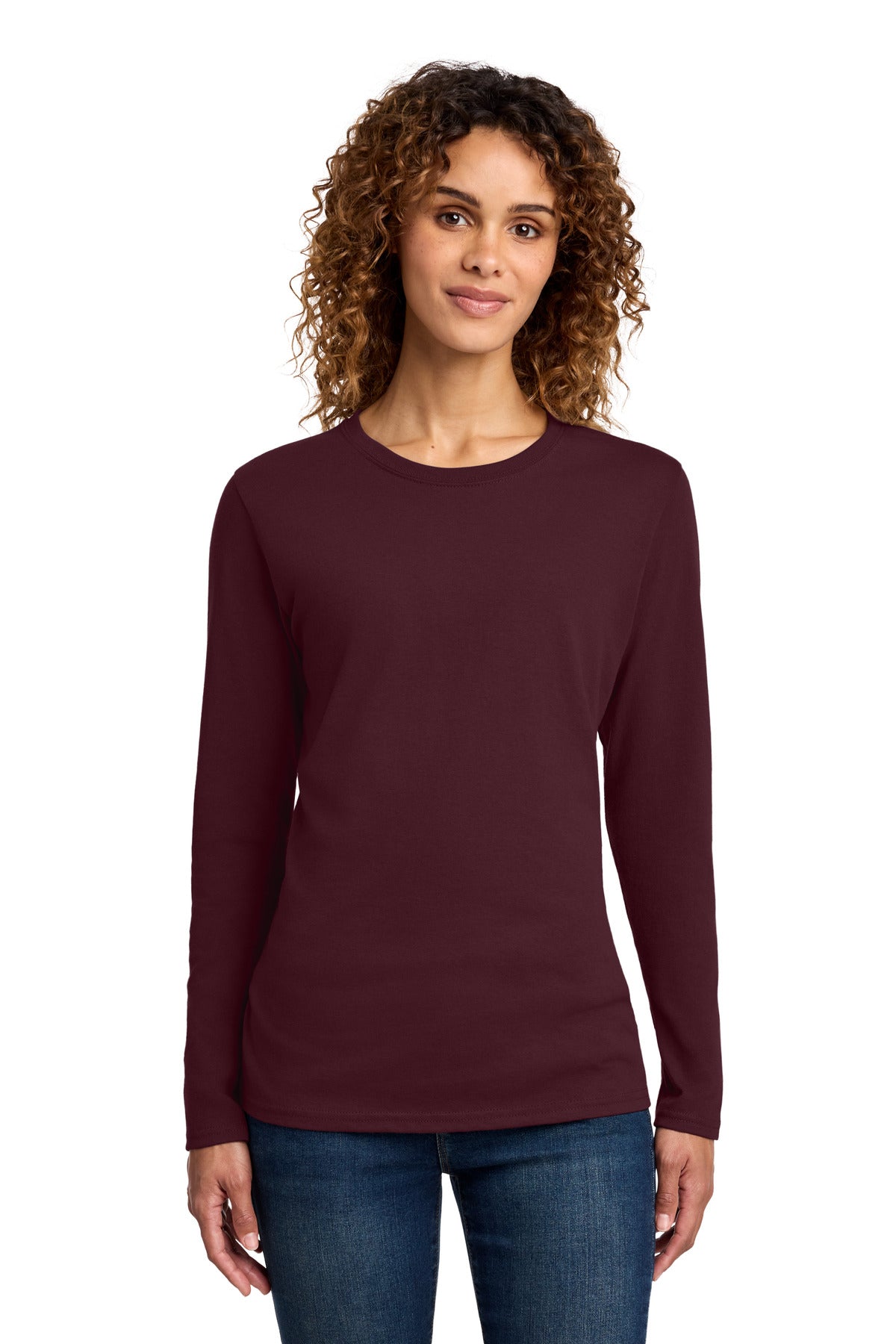 Port & Co Women's Long Sleeve Core Cotton Tee - Athletic Maroon