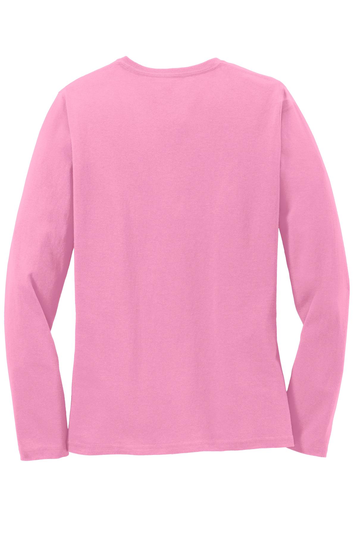Port & Co Women's Long Sleeve Core Cotton Tee - Candy Pink