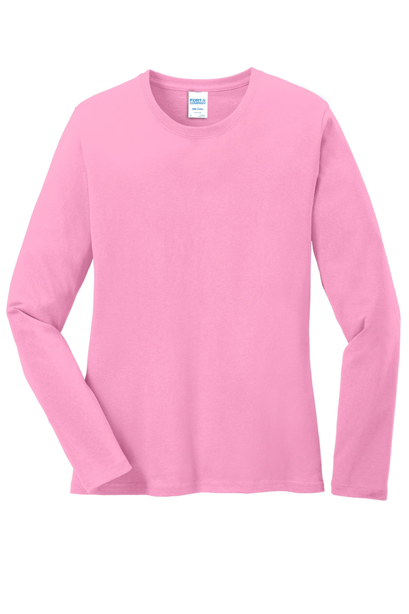 Port & Co Women's Long Sleeve Core Cotton Tee - Candy Pink