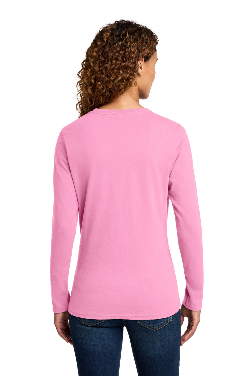 Port & Co Women's Long Sleeve Core Cotton Tee - Candy Pink