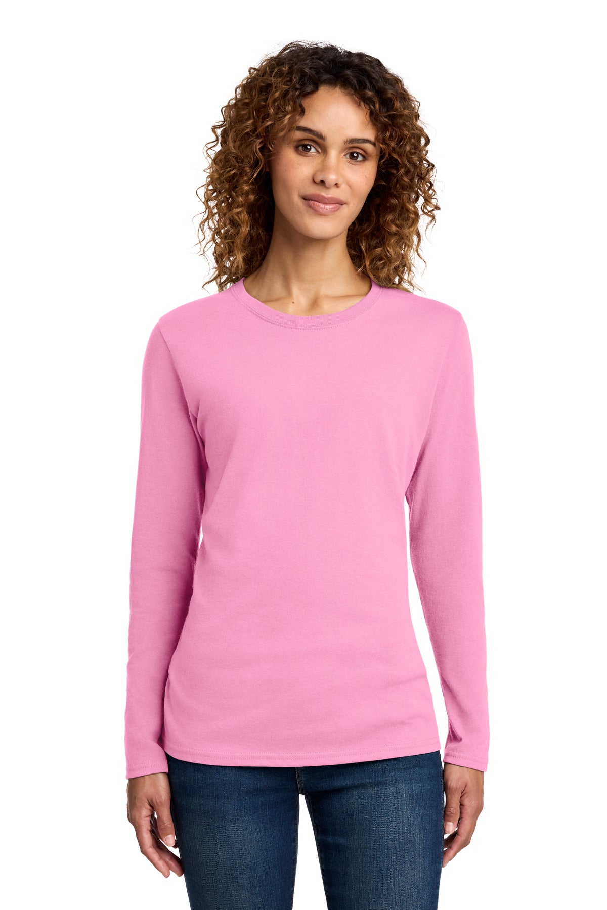 Port & Co Women's Long Sleeve Core Cotton Tee - Candy Pink