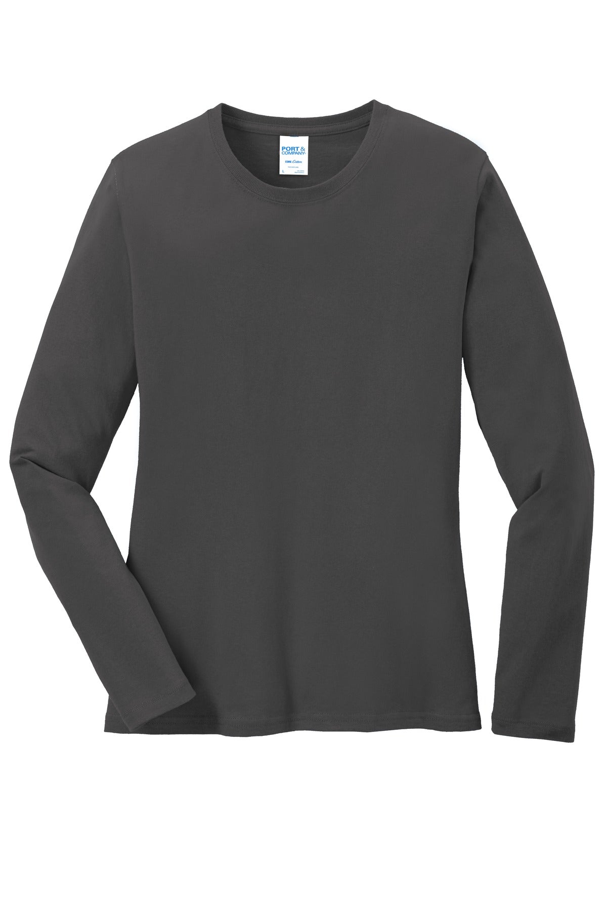 Port & Co Women's Long Sleeve Core Cotton Tee - Charcoal