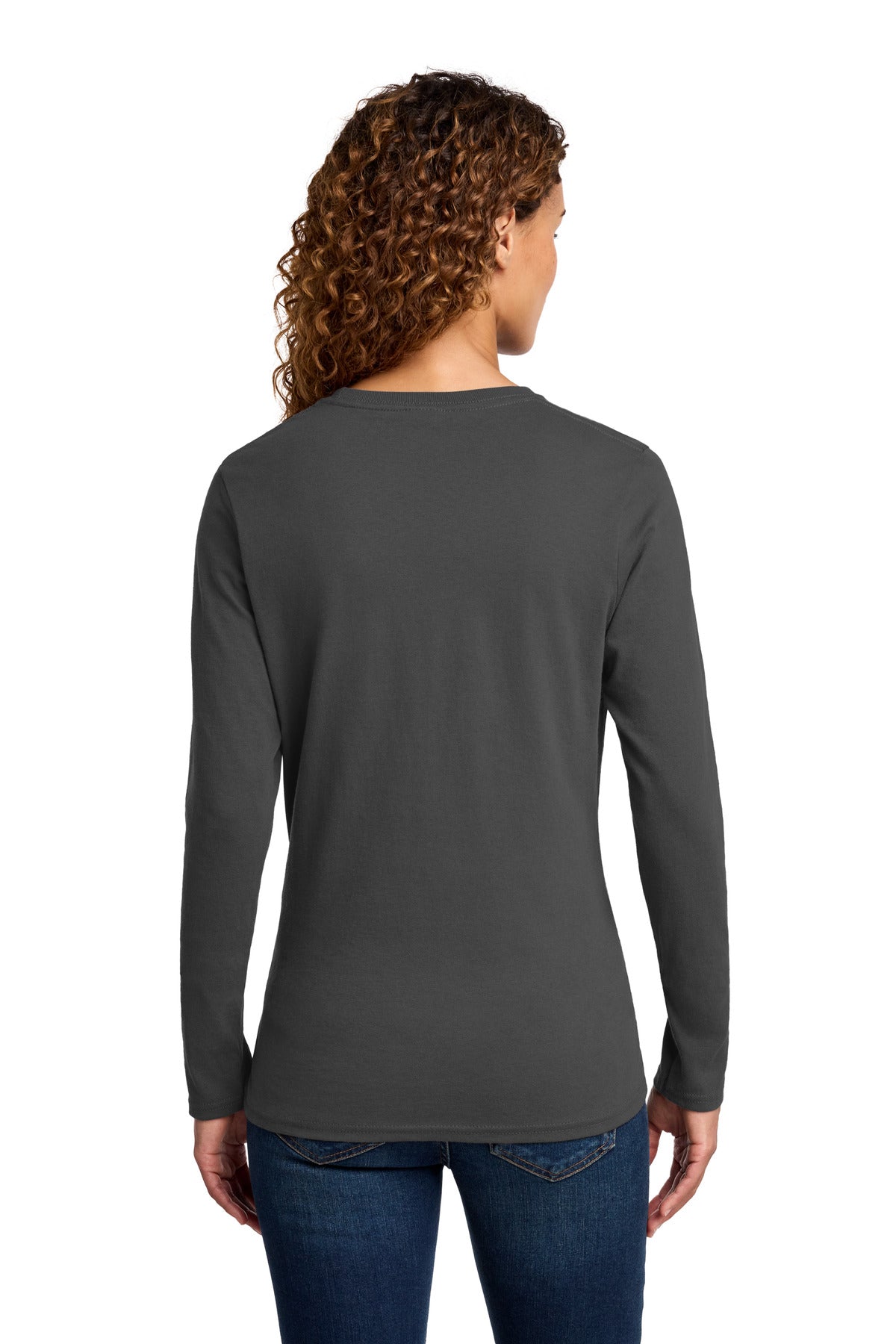 Port & Co Women's Long Sleeve Core Cotton Tee - Charcoal